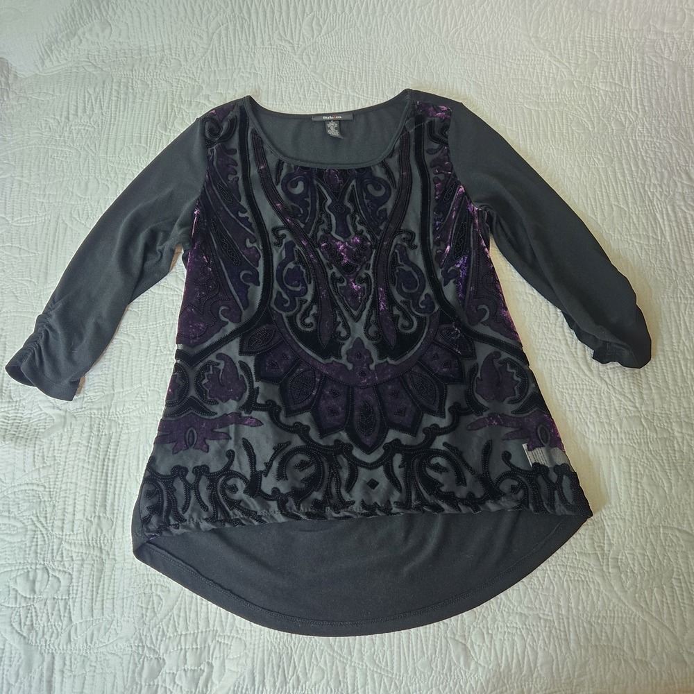 Style & Co y2k Velvet Burnout Purple‎ Black Whimsygoth Dark Fairy Plum Medium - Picture 8 of 16